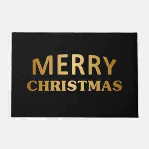 Simple Plain Black and Gold Christmas Doormat