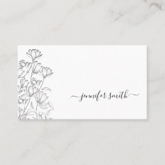 Simple Plain Black and White Flower Drawing Floral Business Card