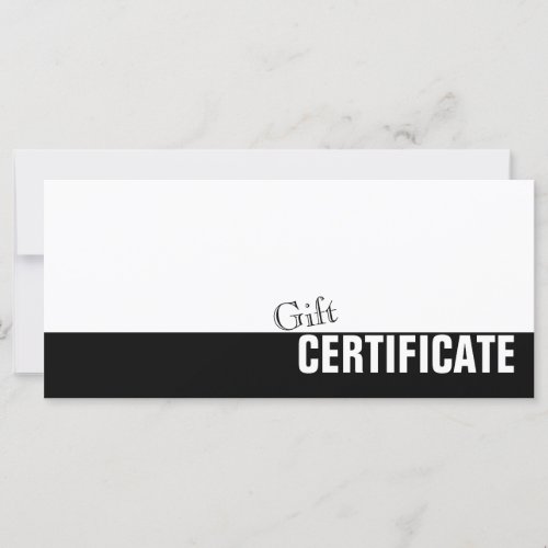 Simple Plain Black and White Gift Certificate Card