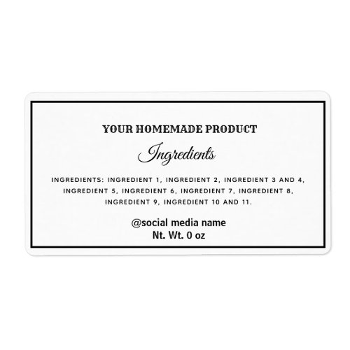 Simple plain black and white ingredients label
