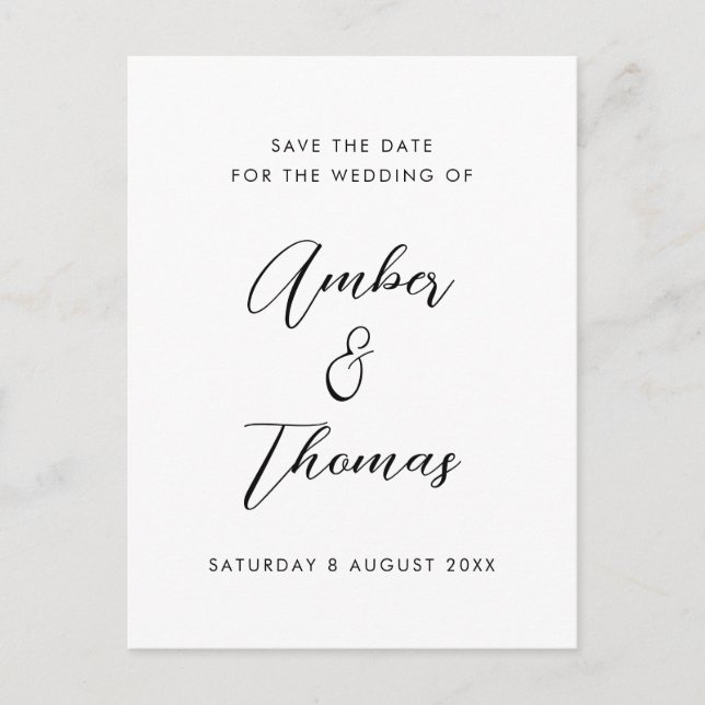 Simple Plain Black and White Modern Calligraphy  S Announcement Postcard (Front)