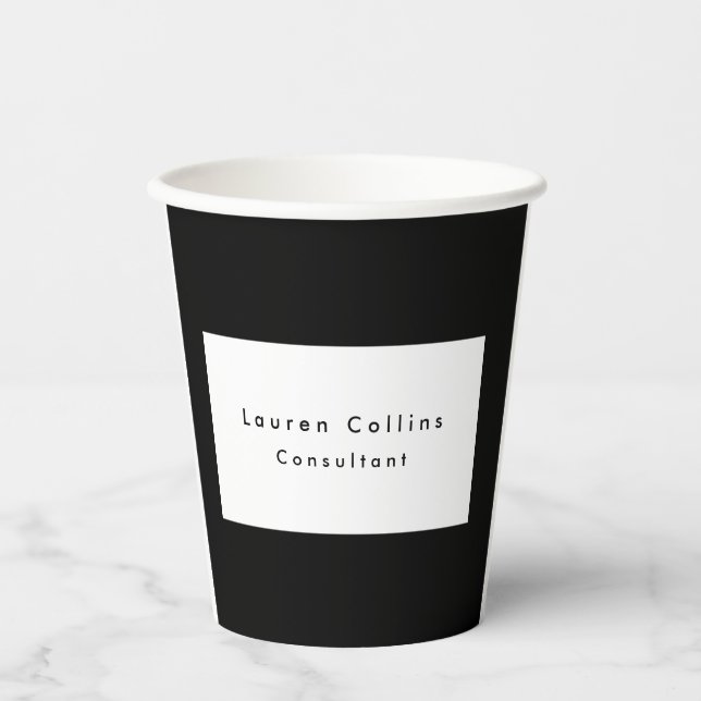 Simple Plain Black Border White Minimalist Modern Paper Cups (Front)
