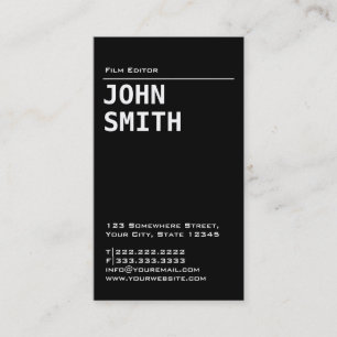 Simple Plain Black Film Editor Business Card