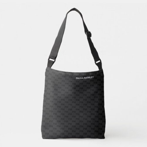 Simple Plain Black Gray Modern Monogram Pattern Crossbody Bag