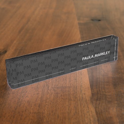 Simple Plain Black Gray Modern Monogram Pattern Desk Name Plate