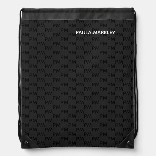 Simple Plain Black Gray Modern Monogram Pattern Drawstring Bag