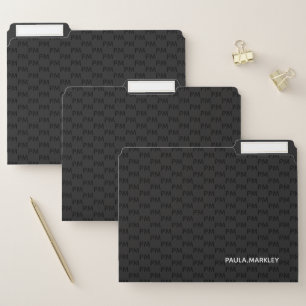 Simple Plain Black Gray Modern Monogram Pattern File Folder