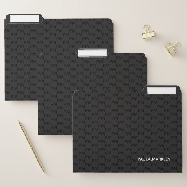 Simple Plain Black Gray Modern Monogram Pattern File Folder (Set)