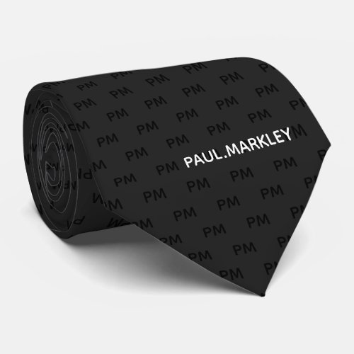 Simple Plain Black Gray Modern Monogram Pattern Neck Tie