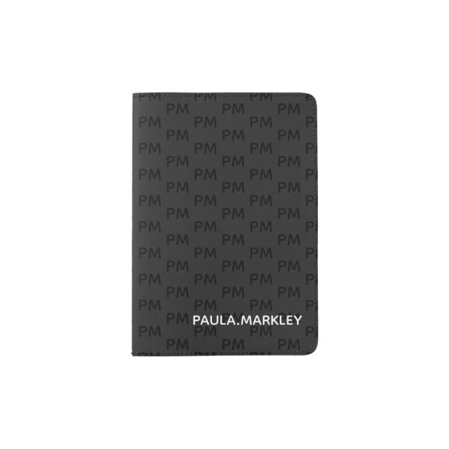 Simple Plain Black Gray Modern Monogram Pattern Passport Holder (Front)