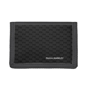 Simple Plain Black Gray Modern Monogram Pattern Tri-fold Wallet