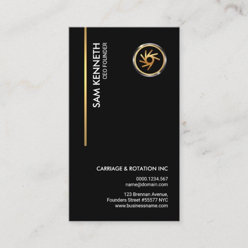Simple Plain Black Vertical Gold Line Founder CEO Business Card