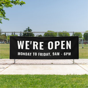 Simple Plain Black We're Open Store Office Signage Banner