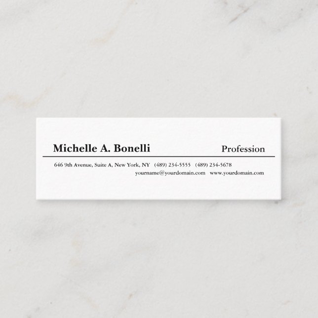 Simple Plain Black White Minimalist Modern Mini Business Card (Front)