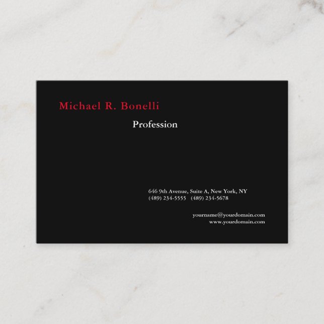 Simple Plain Black White Red Minimalist Modern Business Card (Front)