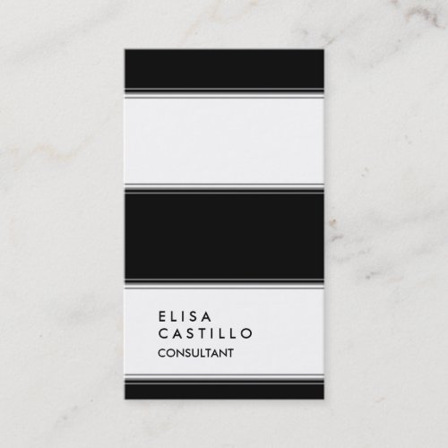 Simple Plain Black White Striped Trendy Consultant Business Card