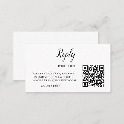Simple Plain Black White Wedding QR code RSVP Card