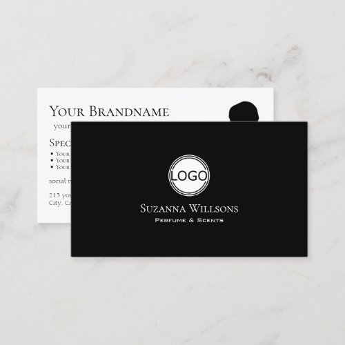 Simple Plain Black White with Logo and Photo Chic Business Card