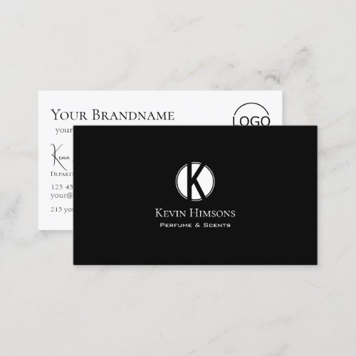 Simple Plain Black White with Monogram and Logo Business Card