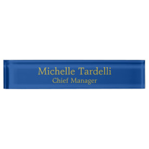 Simple Plain Blue Gold Color Minimalist Desk Name Plate