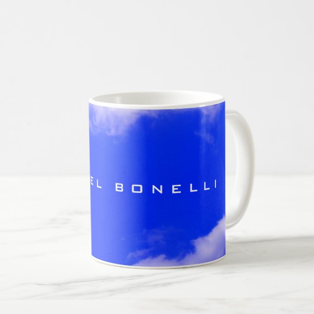Simple Plain Blue Sky Minimalist Modern Your Name Coffee Mug (Front Right)