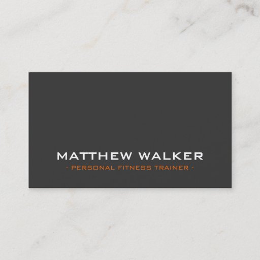 Customizable SIMPLE plain bold modern charcoal grey orange Business Card