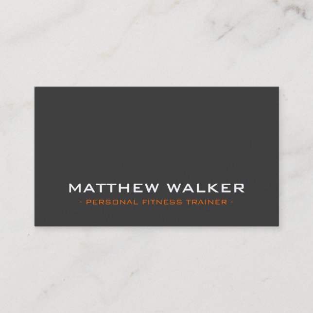 SIMPLE plain bold modern charcoal grey orange Business Card (Front)
