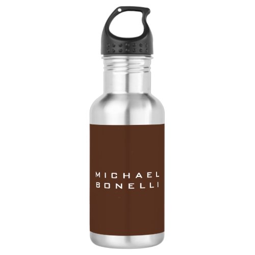Simple Plain Brown Minimalist Modern Your Name Stainless Steel Water Bottle