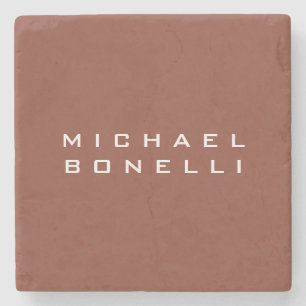 Simple Plain Brown Minimalist Modern Your Name Stone Coaster