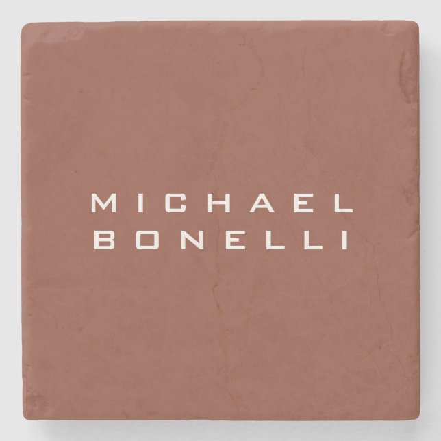 Simple Plain Brown Minimalist Modern Your Name Stone Coaster (Front)