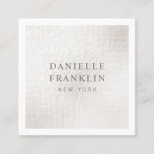 Simple Plain Brushed Silver white border elegant Square Business Card