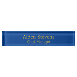 Simple Plain Deep Blue Gold Color Minimalist Desk Name Plate