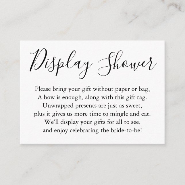 Simple Plain Display Bridal Shower Black & White Enclosure Card (Front)