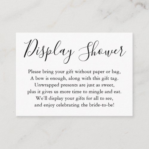 Simple Plain Display Bridal Shower Black  White Enclosure Card