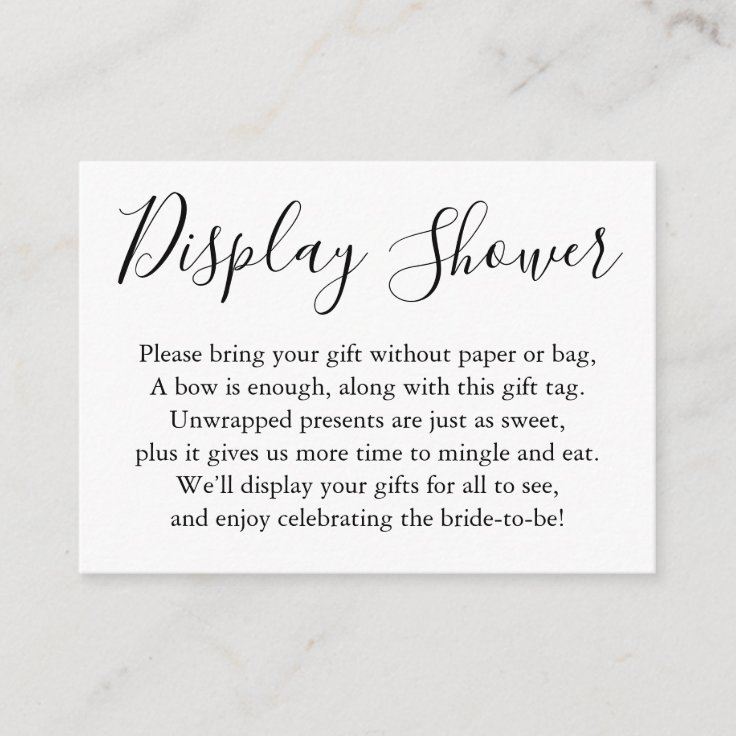 Simple Plain Display Bridal Shower Black & White Enclosure Card | Zazzle