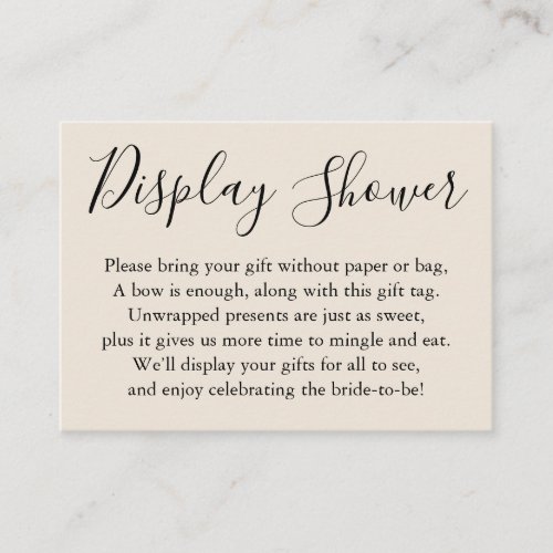 Simple Plain Display Bridal Shower Cream Enclosure Card