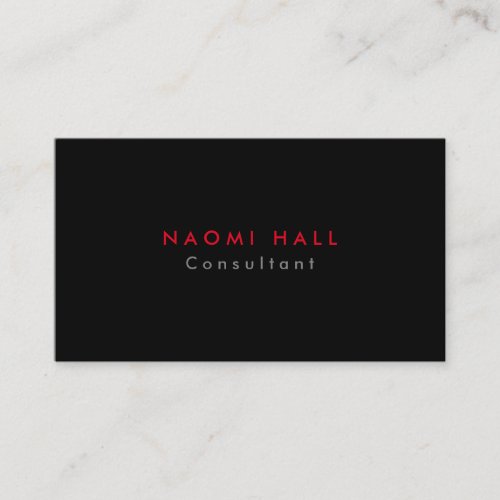 Simple Plain Elegant Black Red Minimalist Business Card