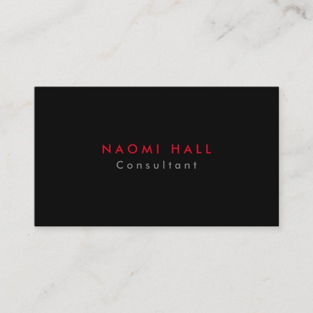 Simple Plain Elegant Black Red Minimalist Business Card (Front)