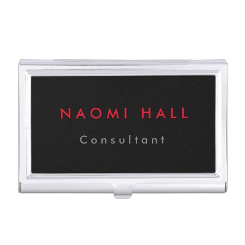 Simple Plain Elegant Black Red Minimalist Business Card Case