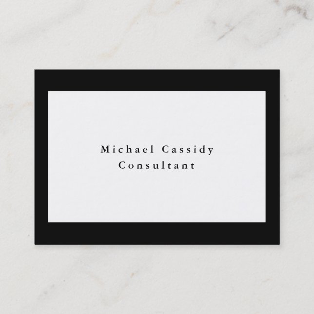 Simple Plain Elegant Black White Rectangle Business Card (Front)
