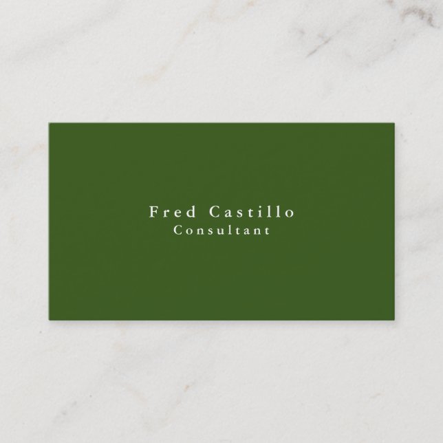 Simple Plain Elegant Green White Modern Business Card (Front)