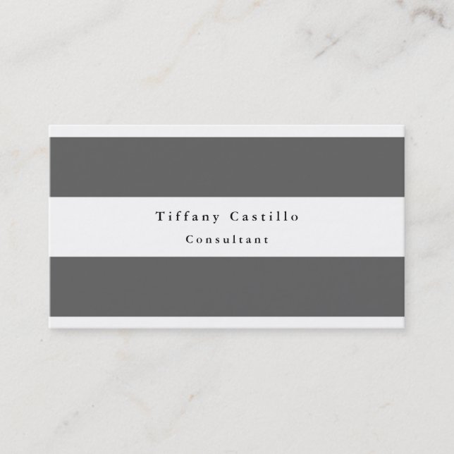 Simple Plain Elegant Grey White Striped Minimalist Business Card (Front)