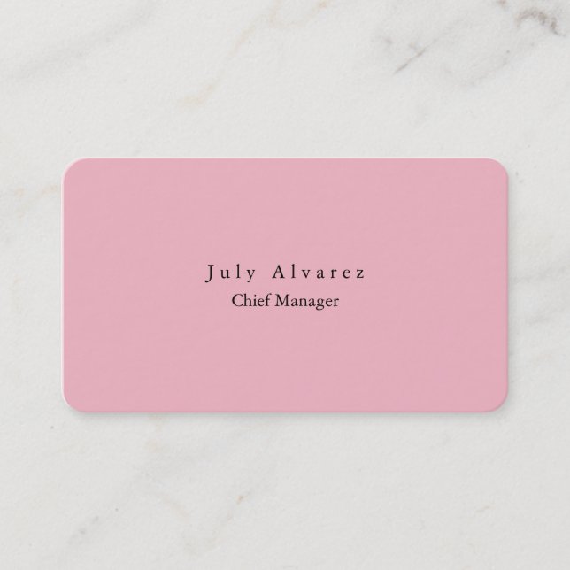 Simple Plain Elegant Modern Pink Feminine Business Card (Front)