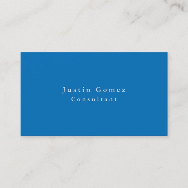 Simple Plain Elegant Spanish Blue Minimalist Business Card (Front)