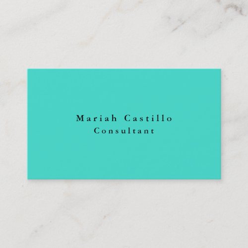 Simple Plain Elegant Turquoise Blue Minimalist Business Card