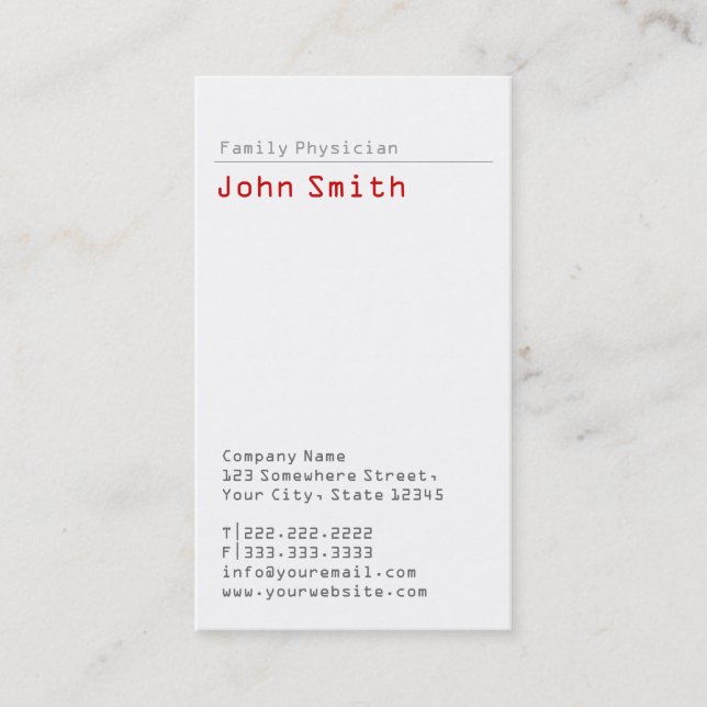 Simple Plain Family Physician Business Card (Front)