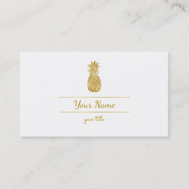 simple plain golden pineapple business card (Front)