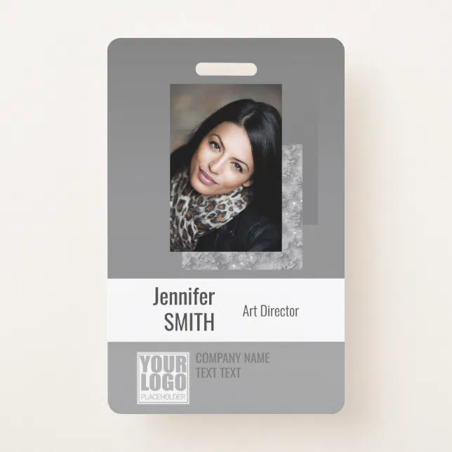 Simple Plain Gray Logo Barcode ID Photo Template Badge | Zazzle