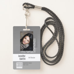 Simple Plain Gray Logo Barcode ID Photo Template Badge | Zazzle