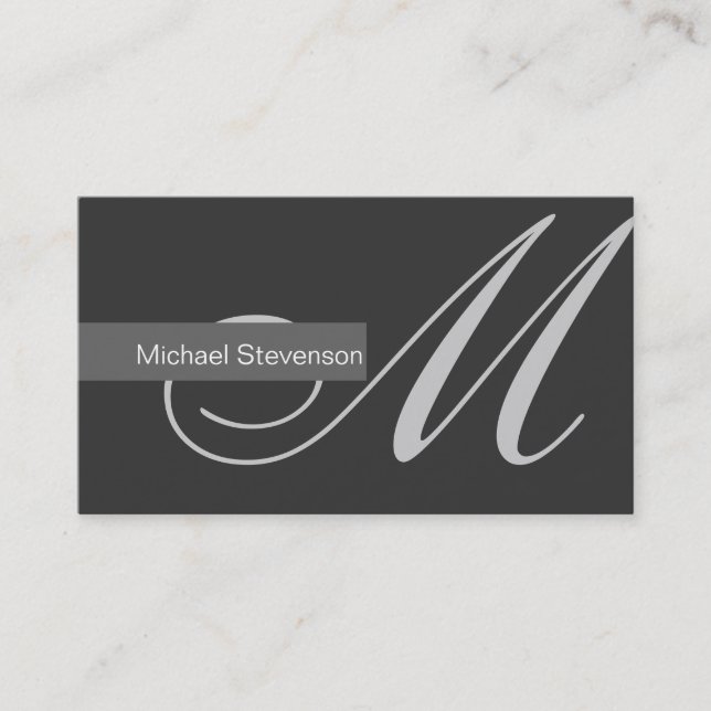 Simple Plain Grey White Monogram Business Card (Front)